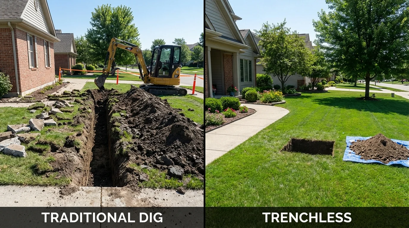 Trenchless sewer repair with minimal yard damage versus traditional excavation in Beaumont, TX